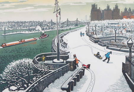 Woldemar Neufeld. "John Finley Walk...," woodcut: (Russian/American, 1909-2002). "John Finley Walk in Winter," color woodcut, ed. 47/50, signed "Woldemar Neufeld" lr, 12 1/4 x 18 in., framed