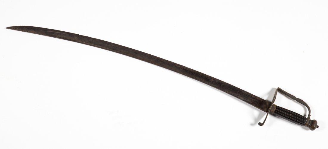 Carved bladed sword: with old English or Latin inscription on blade, 31" blade, 36 1/2" overall (fair condition)