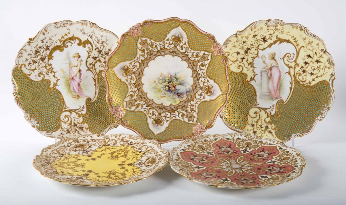 5 Coalport paint and jewel enamel decorated plates (1 of 7)
