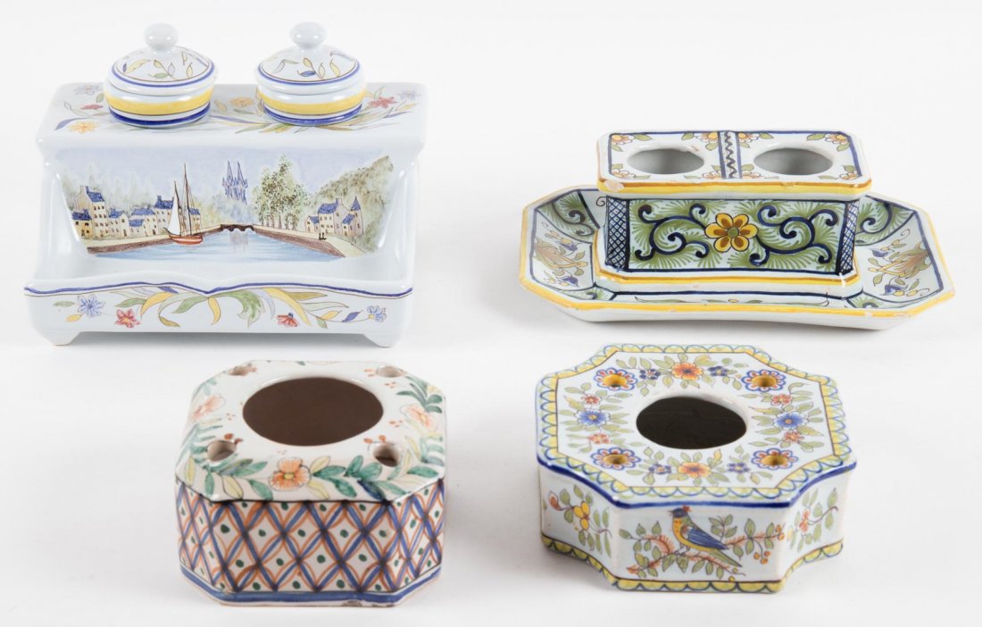Four Quimper and French faience inkwells (1 of 8)