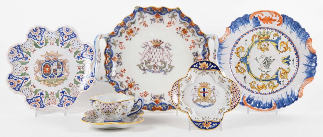 Six French faience armorial articles (1 of 10)