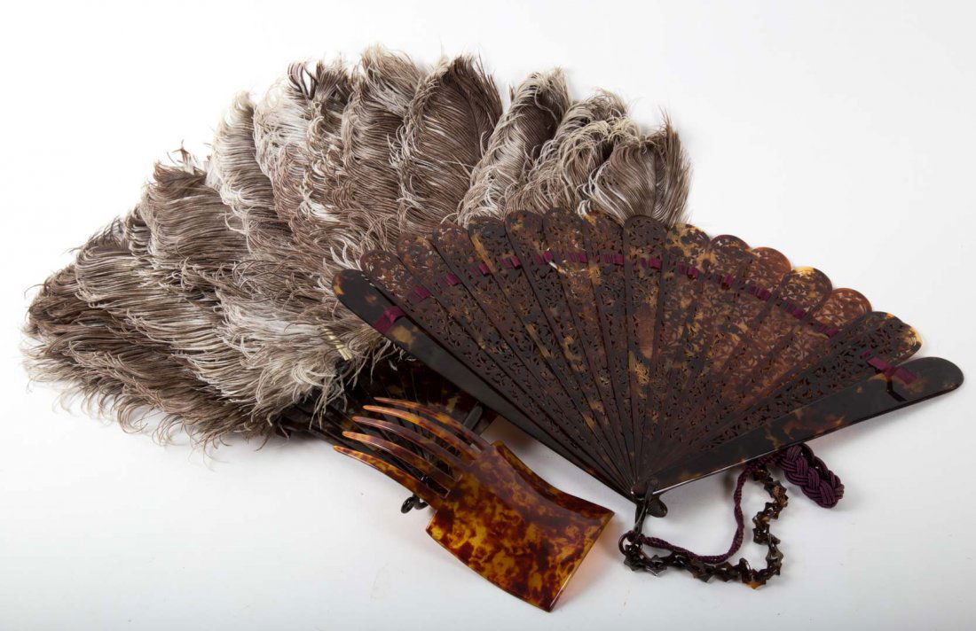 Two Edwardian tortoiseshell fans and hair comb (1 of 4)
