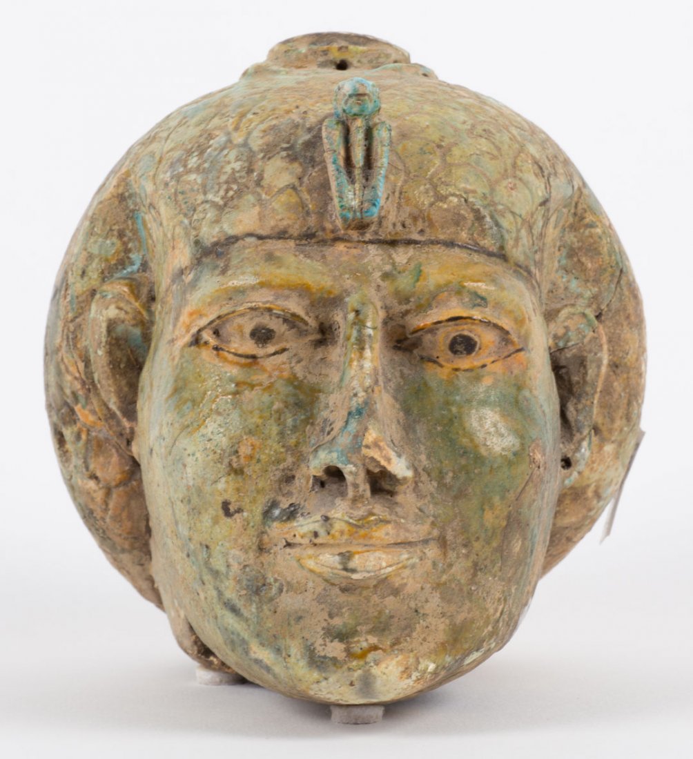 Ancient Egyptian manner terracotta head: old copy of statuary head, the "Third Intermediate Period" manner, 5 in. H., 6 in. W.