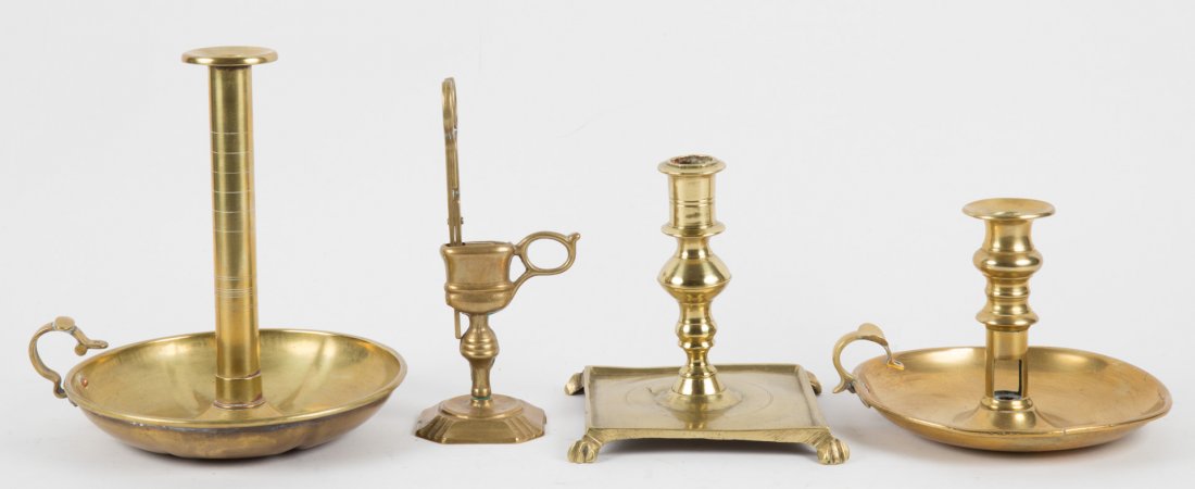 Four brass candlesticks and accessories (1 of 3)