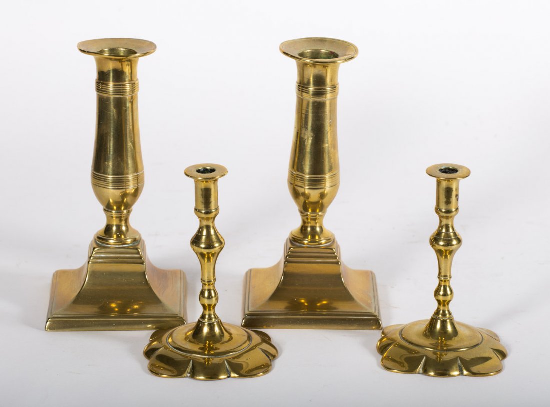 Two pairs of brass candlesticks (1 of 3)