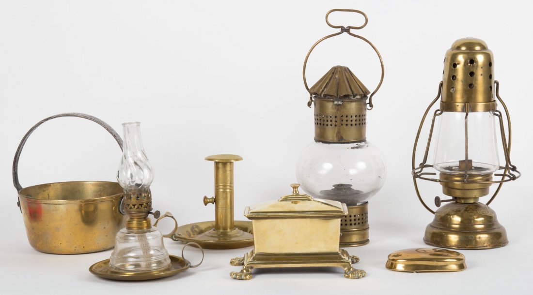 Assorted brass antique lighting and other objects (1 of 6)