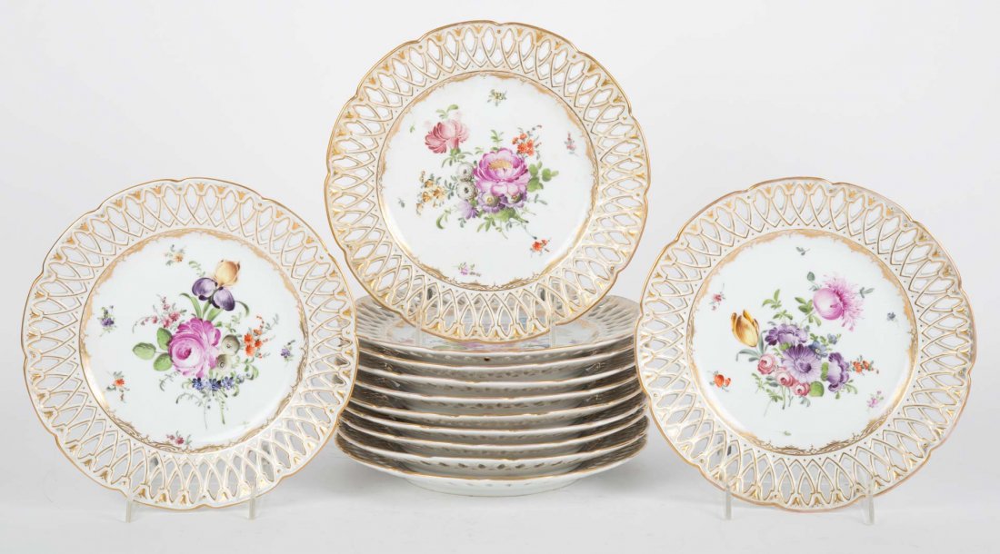 12 Dresden reticulated porcelain dessert plates (1 of 4)