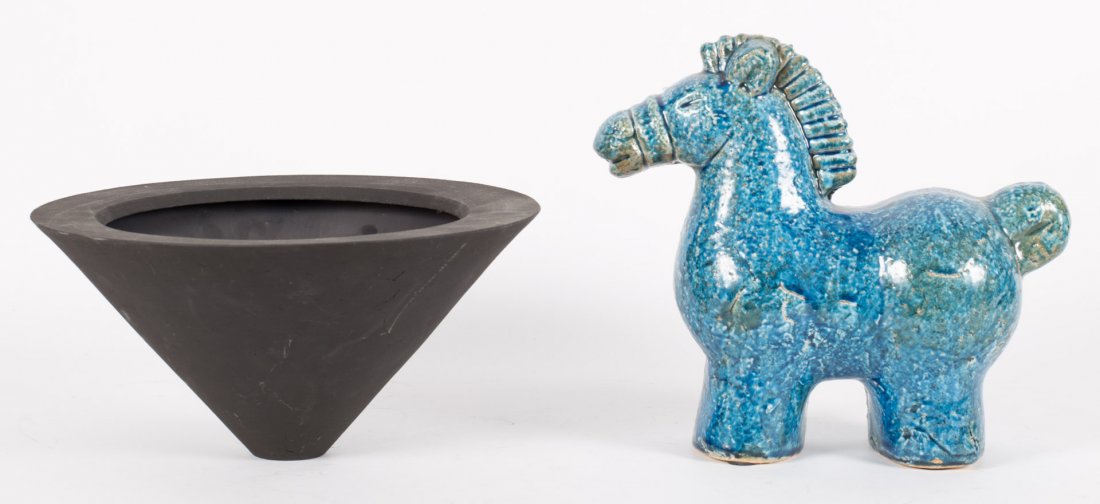 Italian ceramic horse and contemporary basalt vase (1 of 4)