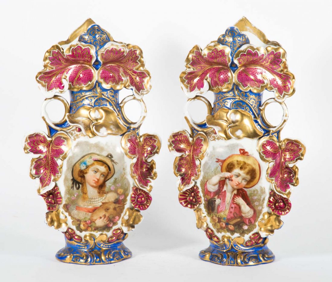 Pair Porcelain de Paris mantel vases