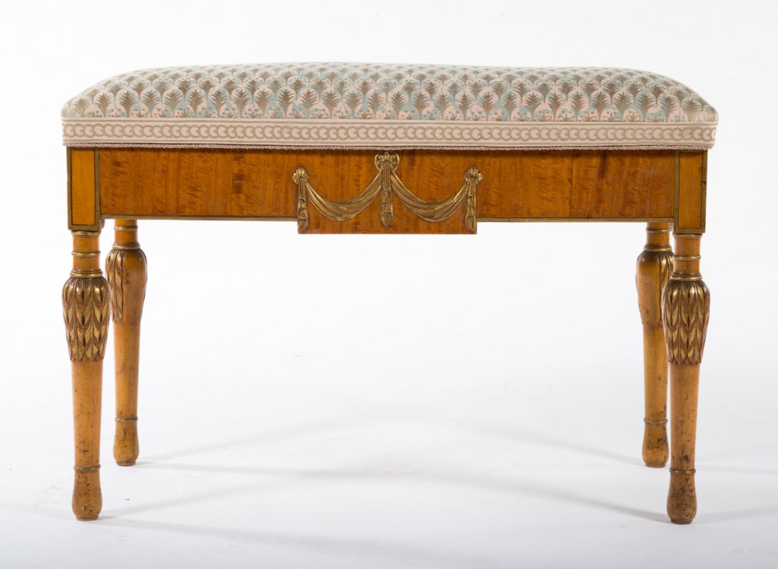 Sheraton style upholstered fruitwood piano bench (1 of 4)