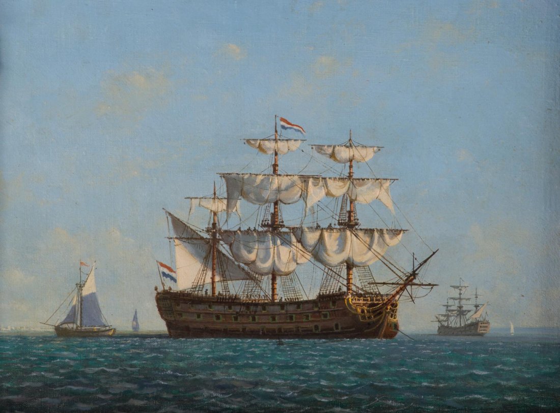 Denzil Smith. Dutch Ships at Harbor, oil (1 of 3)
