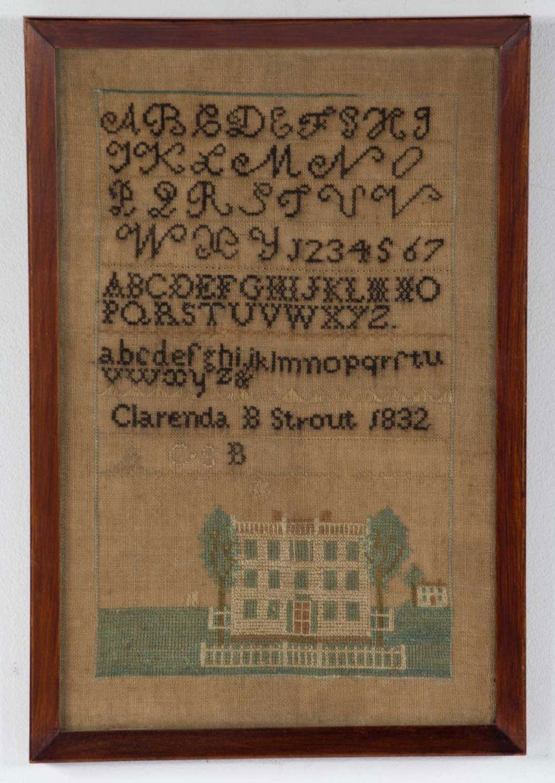 19th c. American needlework sampler, dated 1832 (1 of 3)
