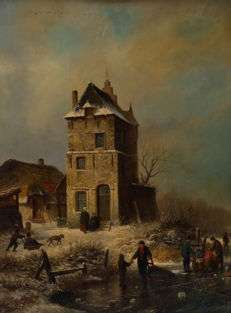 Continental School, late19th c. Winter Scene, oil (1 of 4)