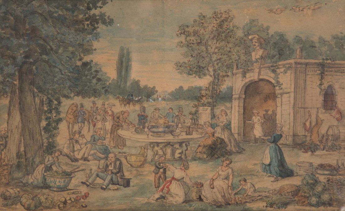 French School, 19th c. Grand Picnic, watercolor (1 of 4)
