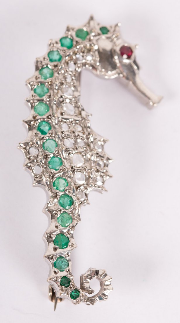 A Seahorse Brooch in Diamonds & Emeralds (1 of 5)