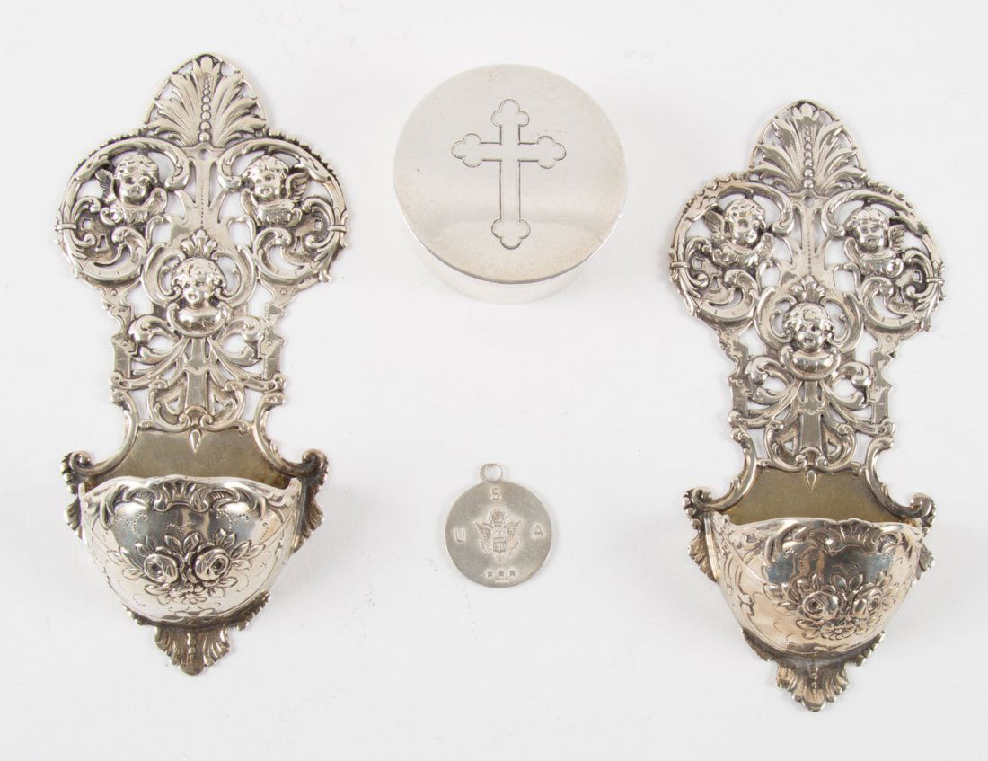 Pair of German silver holy water fonts (1 of 5)