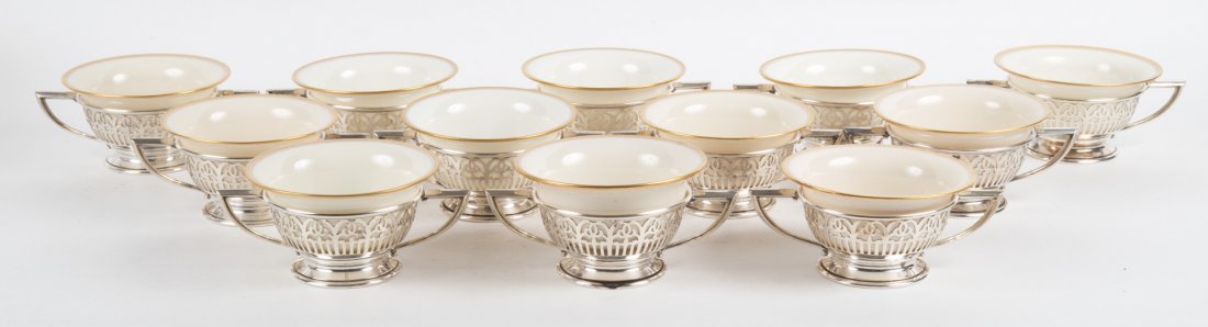 Twelve Whiting sterling silver bouillon holders (1 of 5)