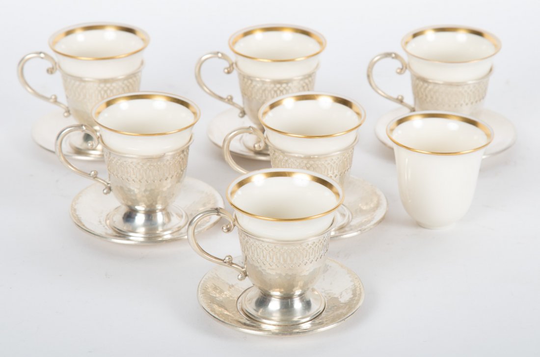 American sterling demitasse cup holders & saucers (1 of 6)