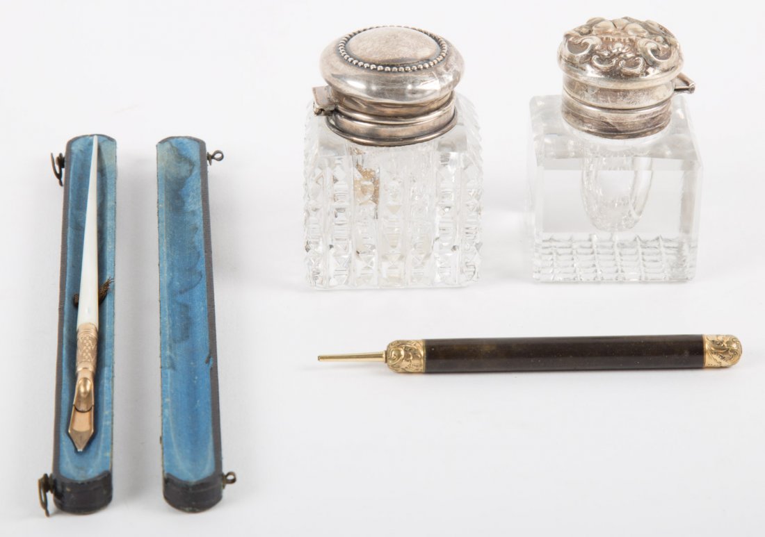 Silver-mounted cut glass inkwells (1 of 4)