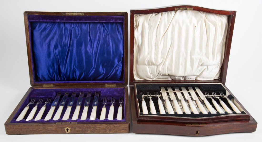 Two Sheffield pearl handled sterling fruit sets (1 of 7)