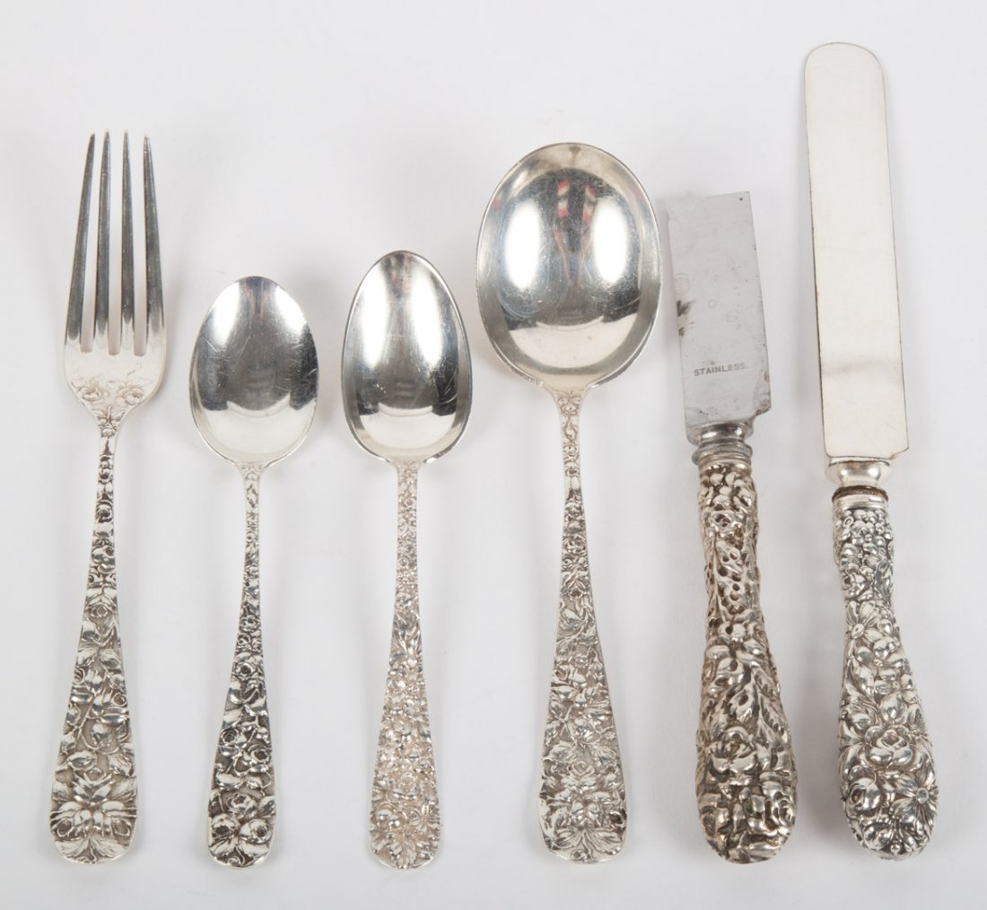 Group of American repousse sterling flatware (1 of 8)