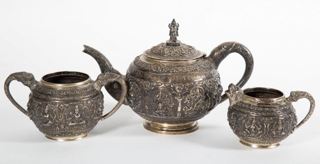 Thai silver 3-piece tea service (1 of 5)