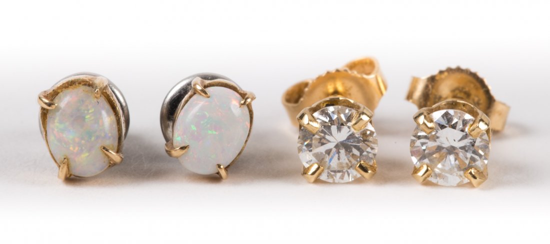 A Pair of Diamond Ear Studs & Opal Ear Studs (1 of 3)