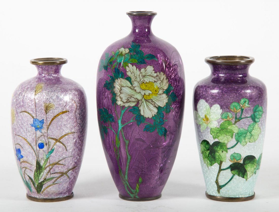 Three Japanese Ginbari cloisonne enamel vases (1 of 4)