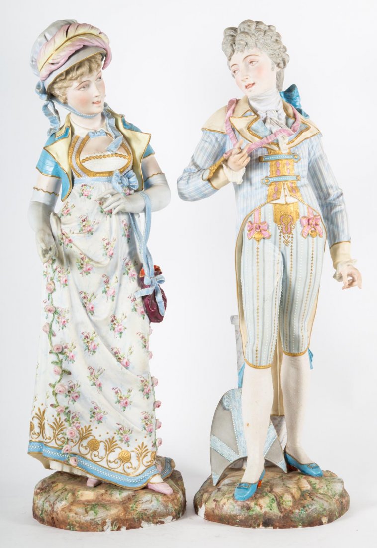 Pair of French painted bisque figures (1 of 7)