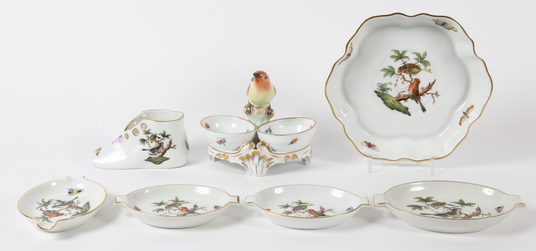 Seven Herend porcelain "Rothschild Bird" objects (1 of 8)