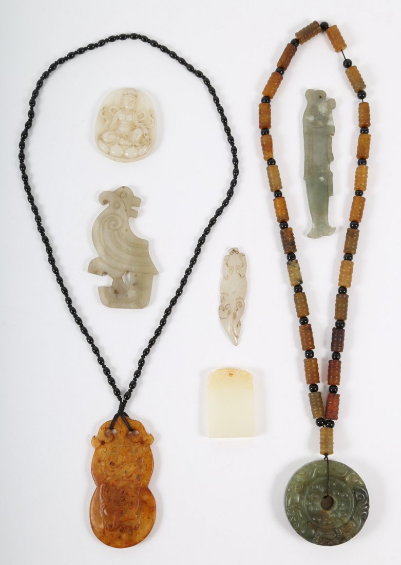 Group of assorted Chinese jade & hardstone jewelry (1 of 3)