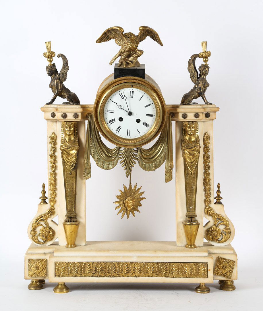 Egyptian Revival bronze and marble mantel clock (1 of 3)