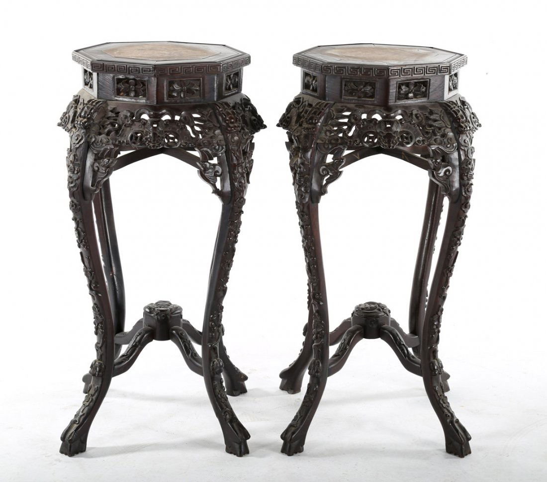 Pair of Chinese carved hardwood stands (1 of 3)