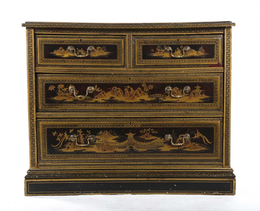 Chinoiserie decorated painted wood chest (1 of 5)