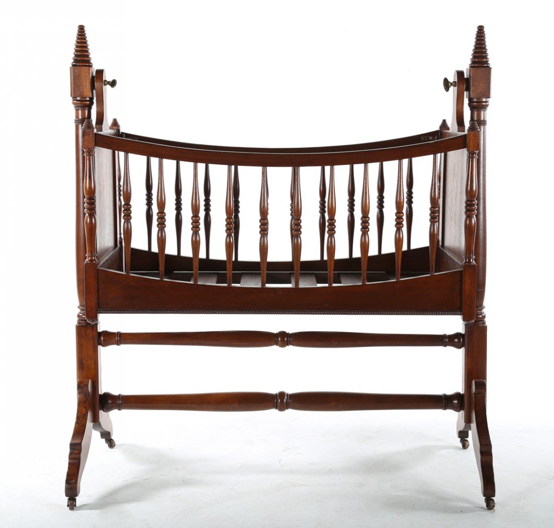 American carved and turned walnut rocking cradle (1 of 3)