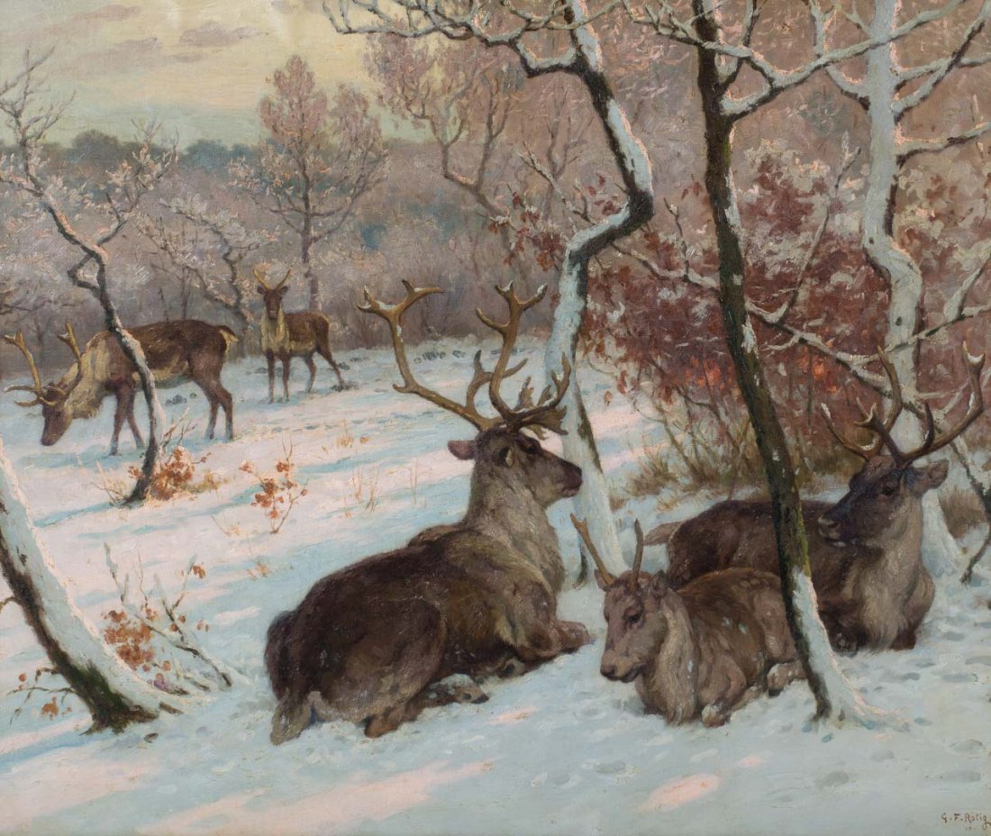 Georges Frederic Rotig. Deer in Landscape, oil (1 of 4)