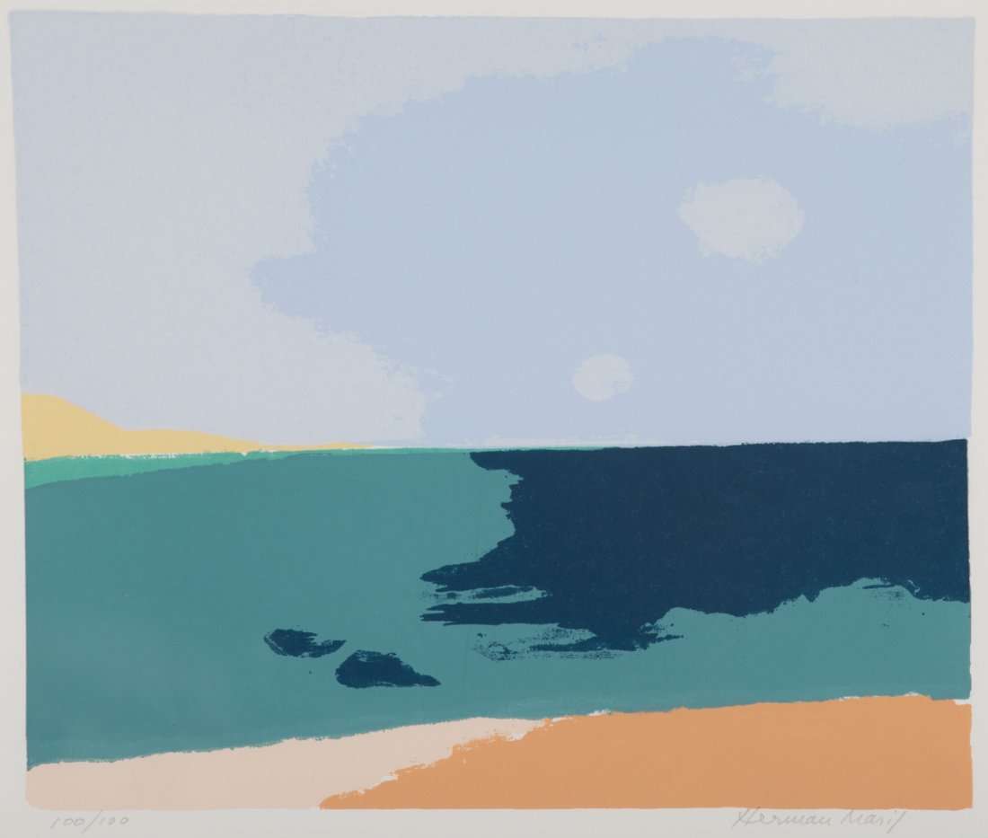 Herman Maril. "Dark Waters," serigraph: (American, 1908-1986). From the "Serigraphs of the Sea" series, ed. 100/100, signed "Herman Maril" lr, 15 x 17 3/4 in., framed