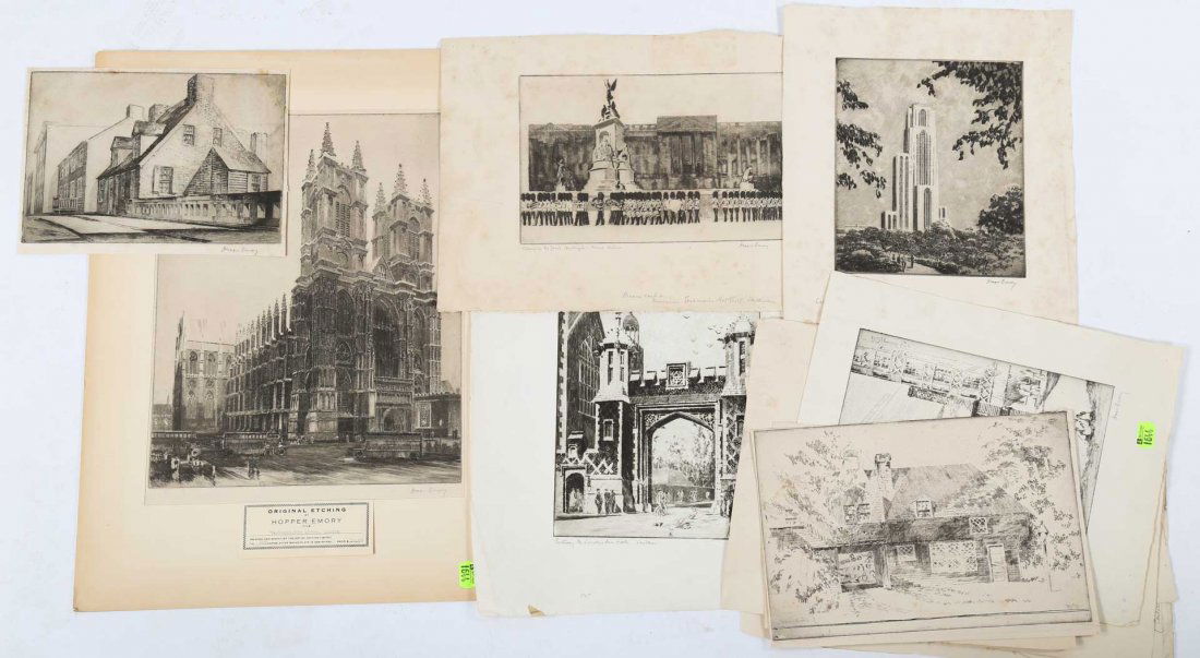 Group of 14 Hopper Emory architectural etchings (1 of 3)