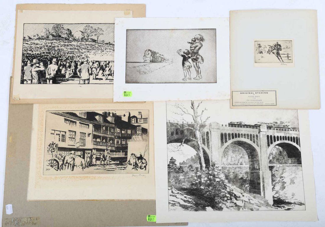 Group of five miscellaneous Hopper Emory etchings (1 of 3)