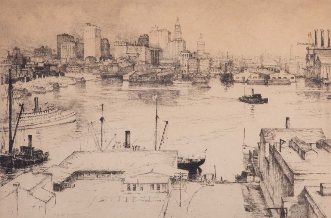 Gabrielle DeVaux Clements. "The Harbor," etching (1 of 5)