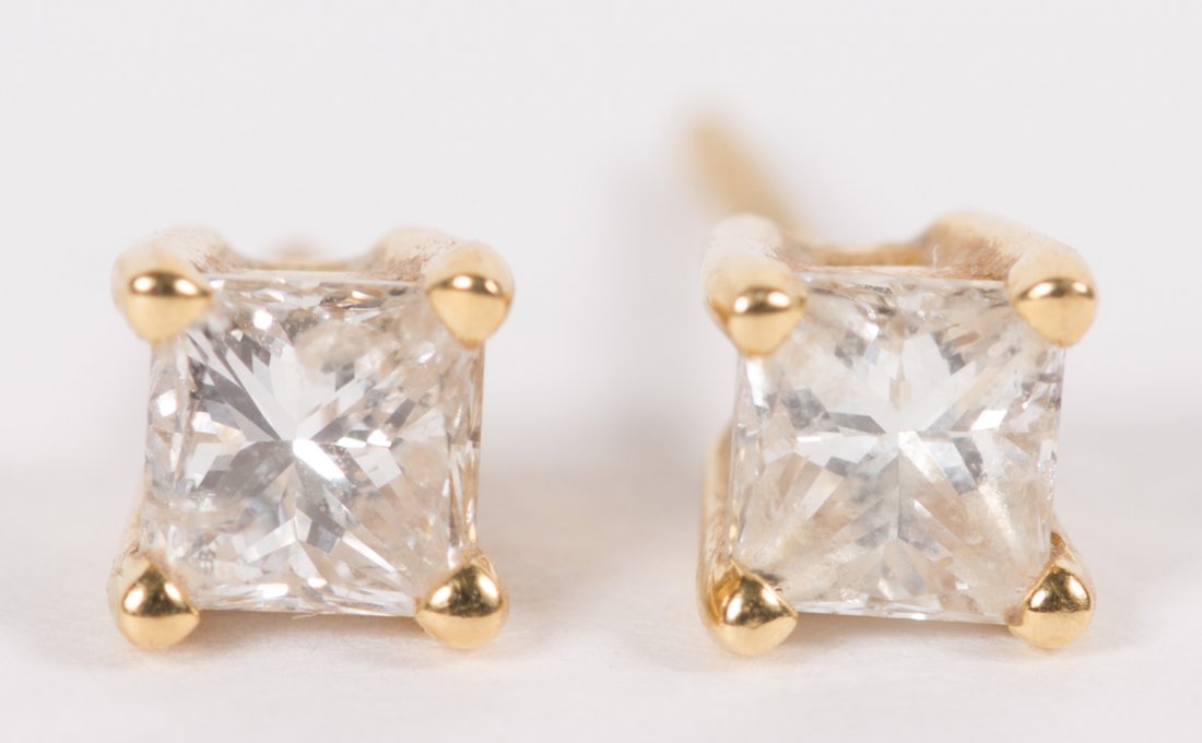A Pair of Princess Cut Diamond Stud Earrings (1 of 3)