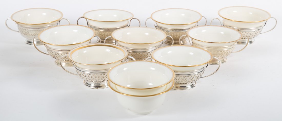 Eight Gorham reticulated sterling bouillon holders (1 of 5)