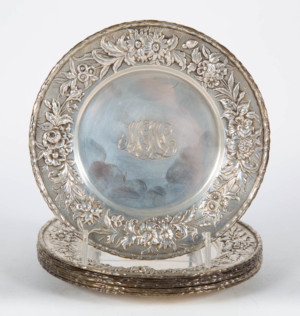 Six Kirk repousse sterling bread & butter plates (1 of 3)