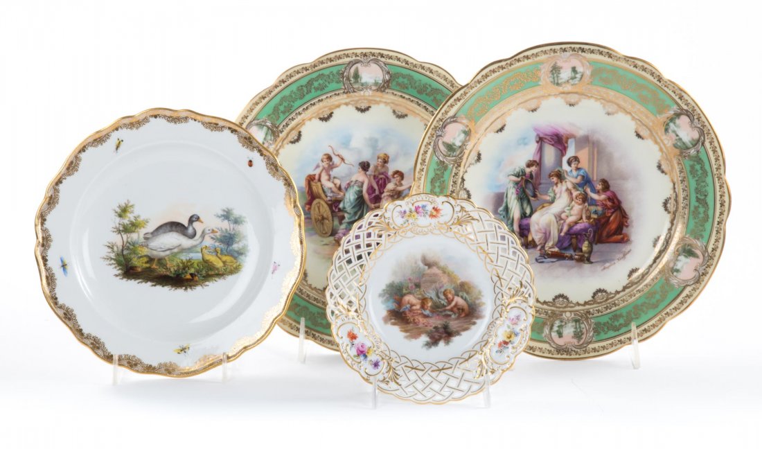 Two Meissen plates and two Vienna plates (1 of 8)