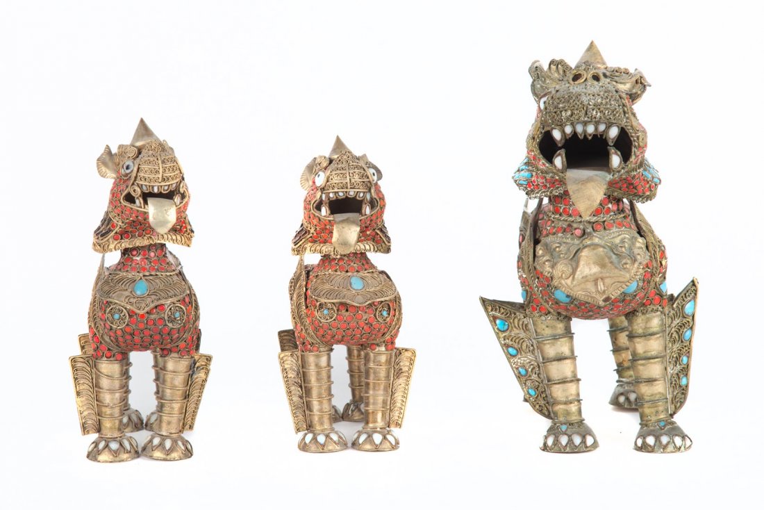 3 Chinese brass foo dog sensors (1 of 5)