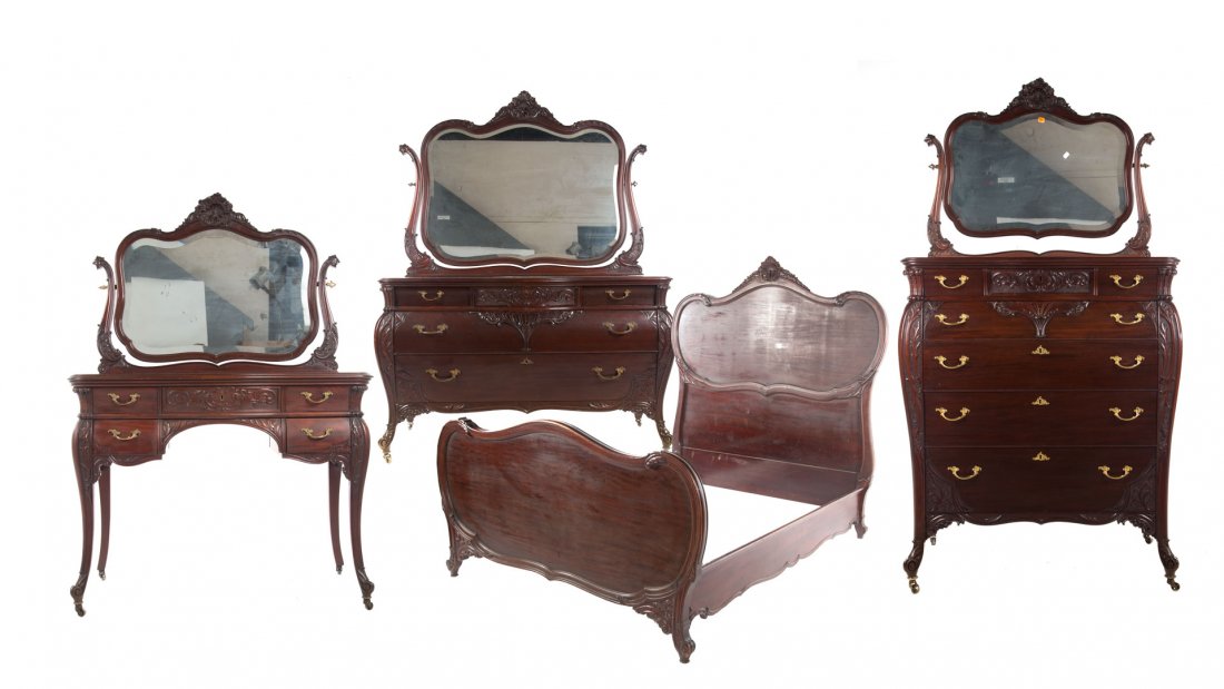 Louis XV style carved mahogany bedroom suite (1 of 10)