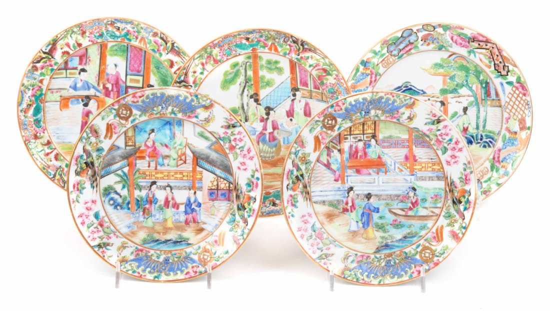 5 Chinese Export Rose Mandarin porcelain plates (1 of 7)
