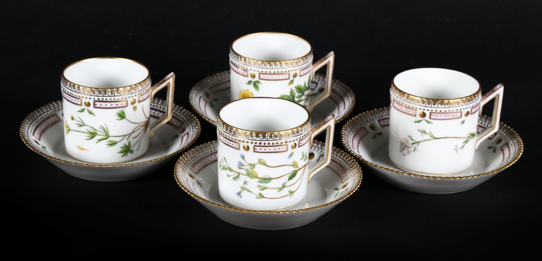 4 Royal Copenhagen Flora Danica cups and saucers (1 of 4)