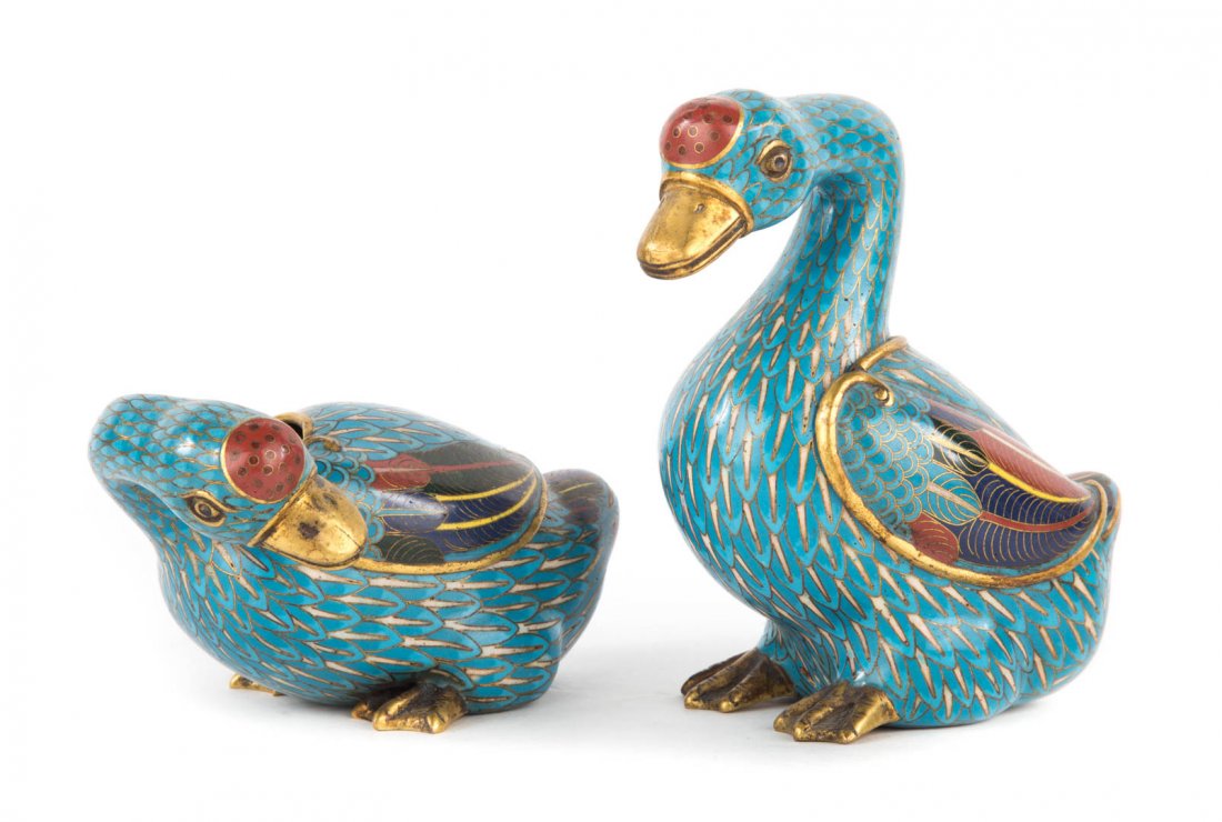 Pair of Chinese cloisonne enamel goose sensors (1 of 3)