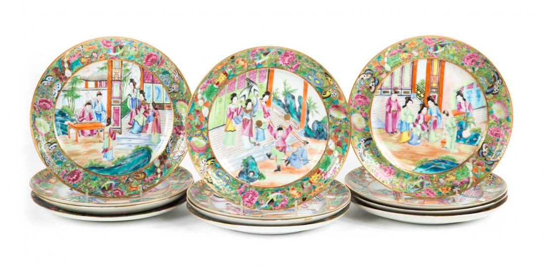 12 Chinese Export Rose Mandarin dinner plates (1 of 6)